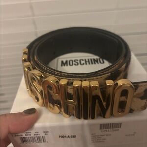 Moschino Gold Logo Belt with Black Accents leopard real leather size 85-90 44 eu